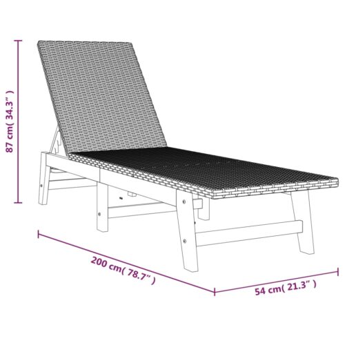 Sun Lounger with Cushion Poly Rattan Solid Wood Acacia - Image 10