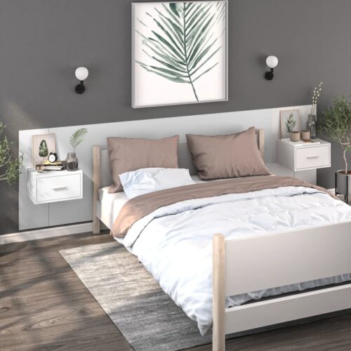 Wall-mounted Bedside Cabinets 2pcs High Gloss White - Image 10