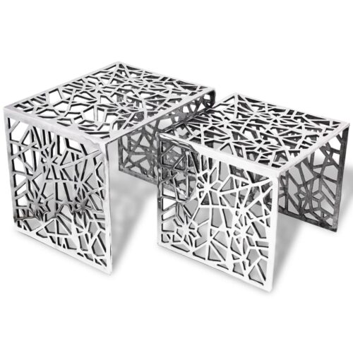 Two-Piece Side Tables Square Aluminium Silver