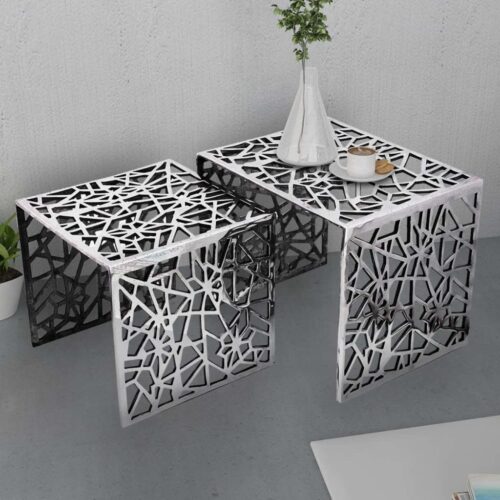 Two-Piece Side Tables Square Aluminium Silver - Image 2