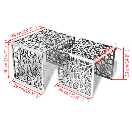 Two-Piece Side Tables Square Aluminium Silver - Image 4