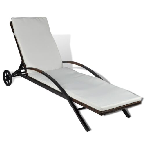 Outdoor Sun Lounger Patio Garden Pool Beach Lounge Chair Wicker Rattan on Wheels - Image 2