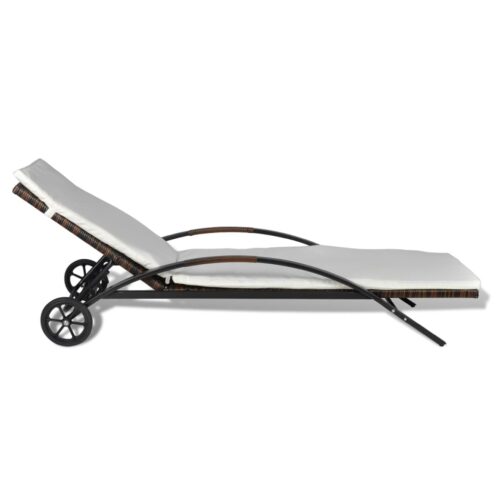 Outdoor Sun Lounger Patio Garden Pool Beach Lounge Chair Wicker Rattan on Wheels - Image 3
