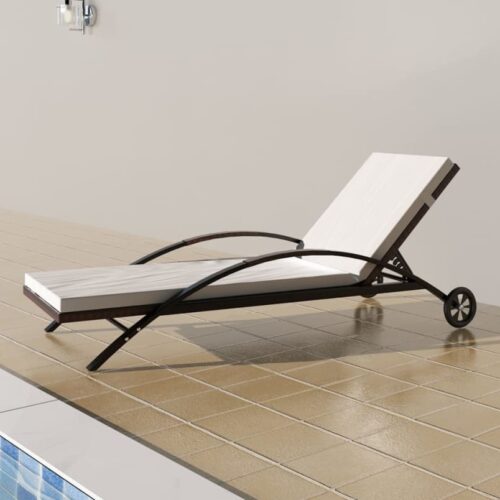 Outdoor Sun Lounger Patio Garden Pool Beach Lounge Chair Wicker Rattan on Wheels - Image 7