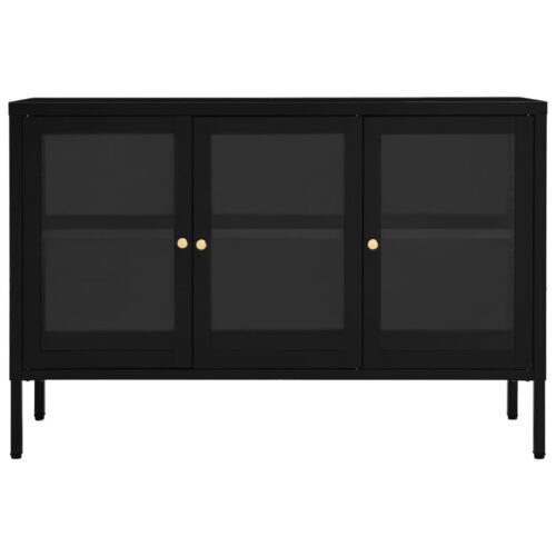 Sideboard Black 105x35x70cm Steel Glass - Image 3