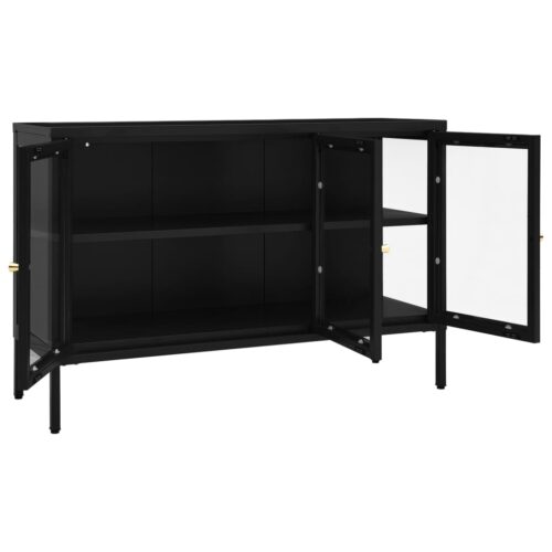 Sideboard Black 105x35x70cm Steel Glass - Image 6