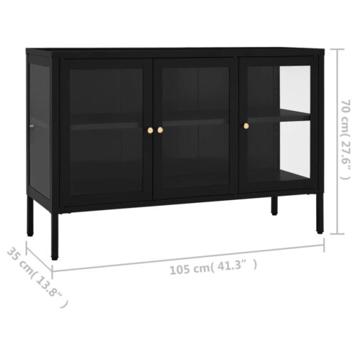 Sideboard Black 105x35x70cm Steel Glass - Image 10
