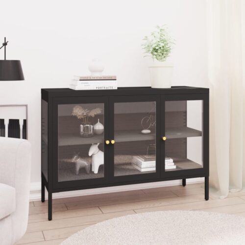 Sideboard Black 105x35x70cm Steel Glass - Image 12