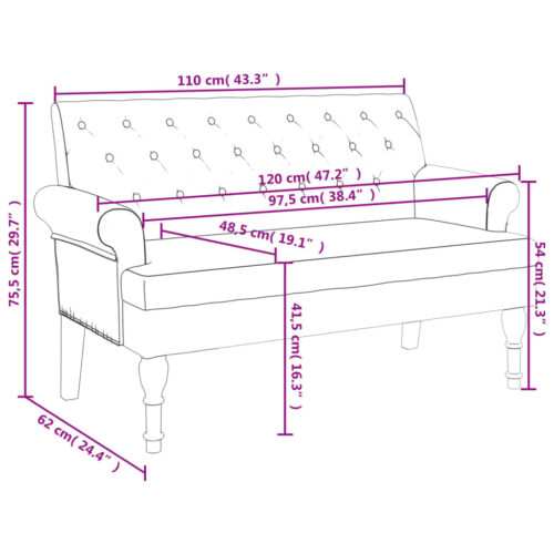 Bench Chair with Backrest Black 120x62x75.5cm Fabric - Image 8