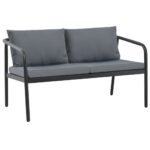 2 Seater Garden Bench with Cushions Grey Aluminium