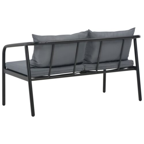 2 Seater Garden Bench with Cushions Grey Aluminium - Image 4