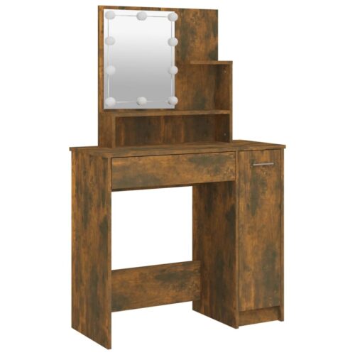 Dressing Table Set with LED Smoked Oak Engineered Wood - Image 8