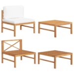 2-Piece Garden Lounge Set with Cream Cushions Teak Wood