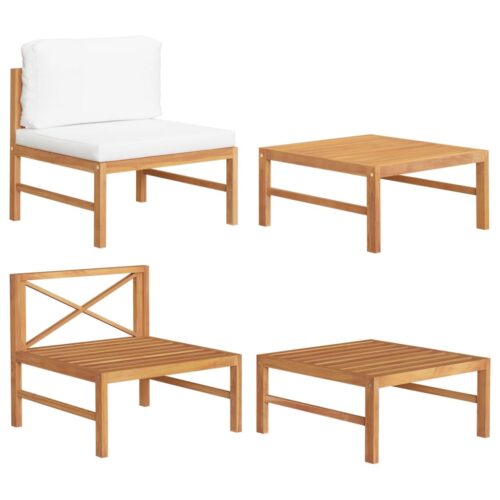 2-Piece Garden Lounge Set with Cream Cushions Teak Wood