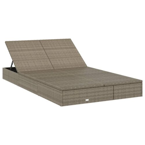 2-Person Sunbed with Cushions Grey Poly Rattan - Image 3