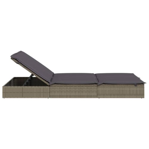 2-Person Sunbed with Cushions Grey Poly Rattan - Image 5