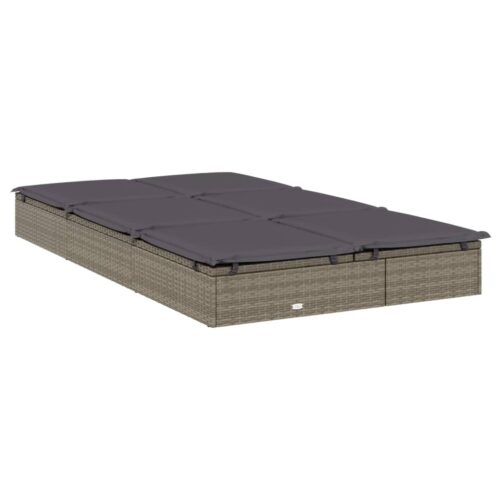 2-Person Sunbed with Cushions Grey Poly Rattan - Image 6