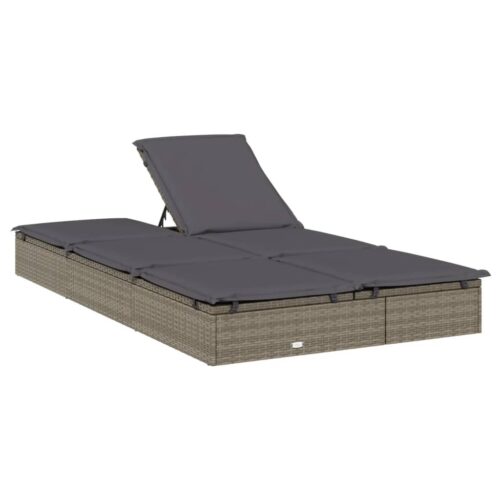 2-Person Sunbed with Cushions Grey Poly Rattan - Image 7