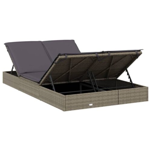 2-Person Sunbed with Cushions Grey Poly Rattan - Image 8