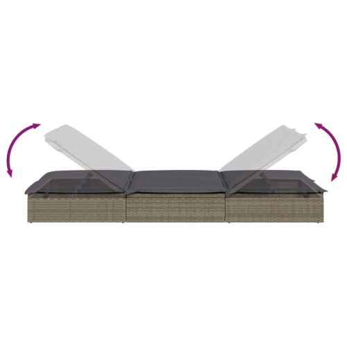 2-Person Sunbed with Cushions Grey Poly Rattan - Image 9