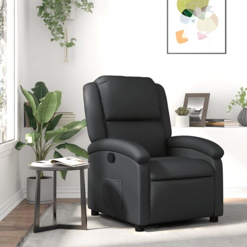 Recliner Chair Black Real Leather - Image 12