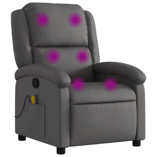Massage Recliner Chair Grey Real Leather - Image 2