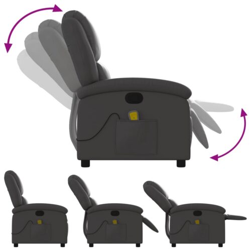 Massage Recliner Chair Grey Real Leather - Image 5