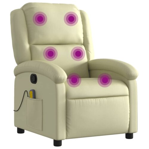 Massage Recliner Chair Cream Real Leather - Image 2