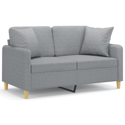 2-Seater Sofa with Cushions Lounge Couch Futon Chair Fabric Light Grey 120cm - Image 2