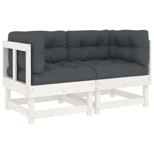 Corner Sofas with Cushions 2pcs White Solid Wood Pine