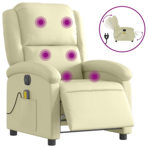 Electric Massage Recliner Chair Cream Real Leather - Image 2