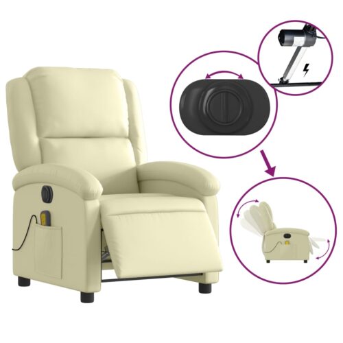 Electric Massage Recliner Chair Cream Real Leather - Image 5