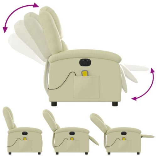 Electric Massage Recliner Chair Cream Real Leather - Image 6