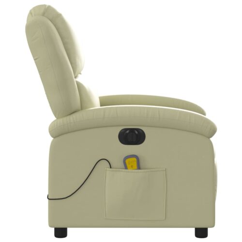 Electric Massage Recliner Chair Cream Real Leather - Image 9