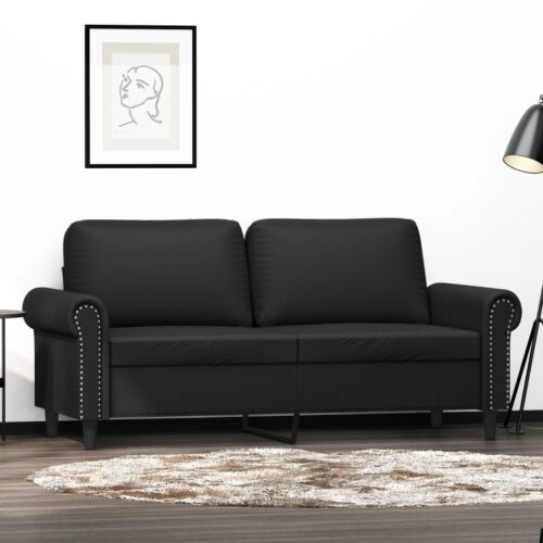 2-Seater Sofa Lounge Couch Futon Modern Loveseat Chair Faux Leather Black 140cm - Image 9