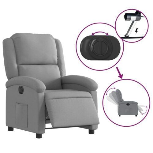Electric Recliner Chair Light Grey Fabric - Image 5