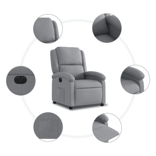 Electric Recliner Chair Light Grey Fabric - Image 7