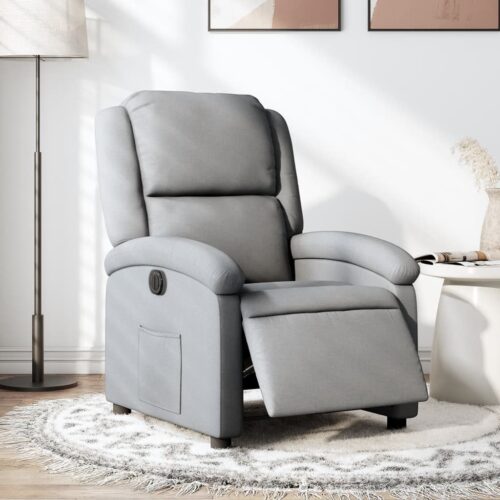 Electric Recliner Chair Light Grey Fabric - Image 12