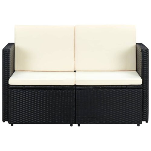 2 Seater Garden Sofa with Cushions Black Poly Rattan - Image 2