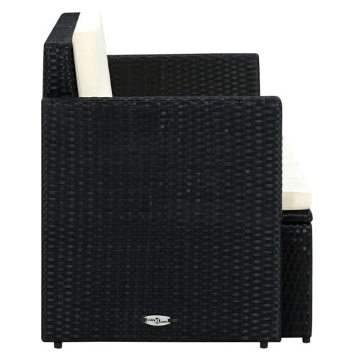 2 Seater Garden Sofa with Cushions Black Poly Rattan - Image 3