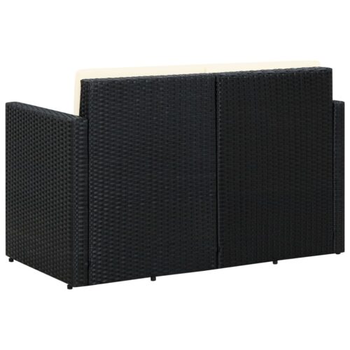 2 Seater Garden Sofa with Cushions Black Poly Rattan - Image 4