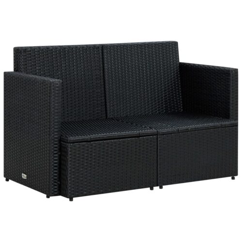 2 Seater Garden Sofa with Cushions Black Poly Rattan - Image 5
