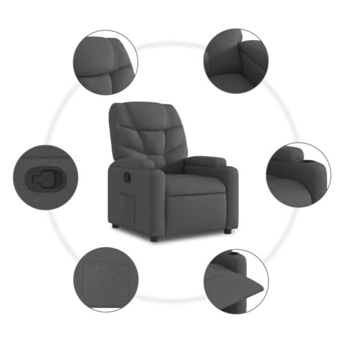 Fabric Recliner Chair Sofa Lounge Accent Single Couch Armchair Chairs Dark Grey - Image 5
