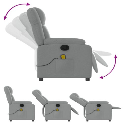 Massage Recliner Chair Light Grey Fabric - Image 5