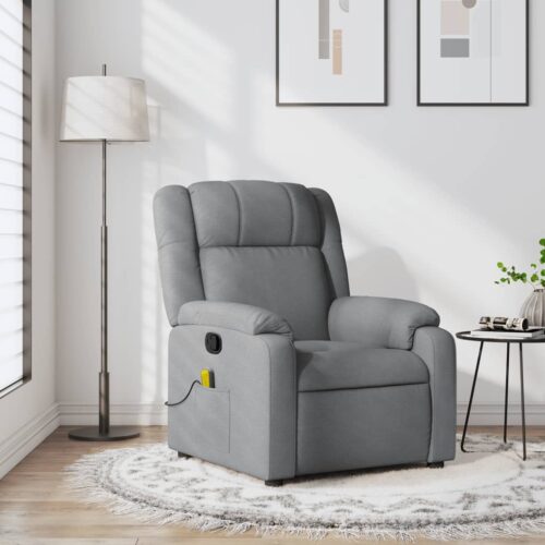 Massage Recliner Chair Light Grey Fabric - Image 12