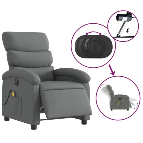Electric Massage Recliner Chair Dark Grey Fabric - Image 5