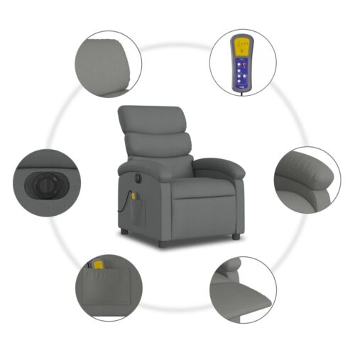 Electric Massage Recliner Chair Dark Grey Fabric - Image 7