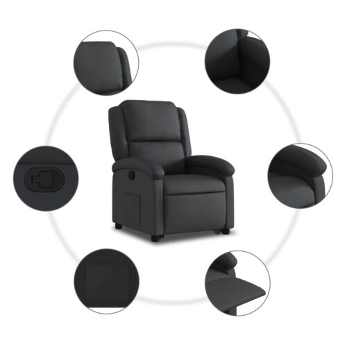 Stand up Recliner Chair Black Real Leather - Image 7