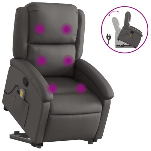 Stand up Massage Recliner Chair Grey Real Leather - Image 2