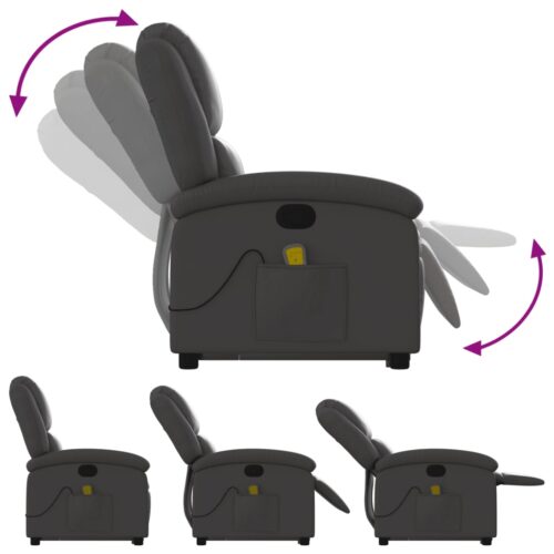 Stand up Massage Recliner Chair Grey Real Leather - Image 6